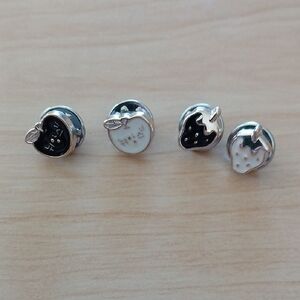 Apples And Strawberry Lapel Pins/ Brooch Set in Black & White